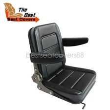 Universal Tractor Forklift Seat Adjustable Back & Armrest Switch And Slide Black
