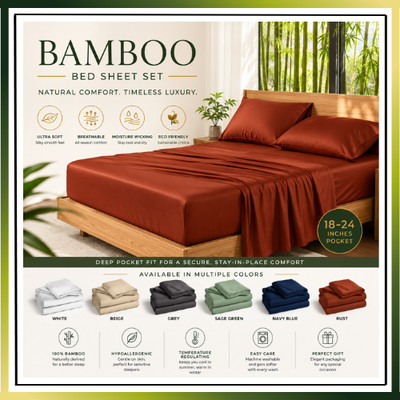 3/4PC Sheet Set 100% Bamboo Viscose Cooling Deep Pocket Luxury Soft Bed Sheets