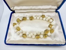 VTG MOP Mother Of Pearl Tied Faceted Golden Amber Glass 20 Inch Necklace Read