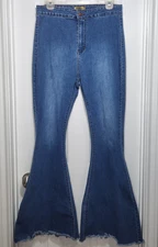 Vinizbena JEANS Womens XL High Waisted Stretch Blue Flare Bell Bottom Boho 30x31