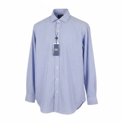 Ralph Lauren Homme Formel Chemise M Bleu Rayure Coupe Ajustée Italien Logo - Photo 1/4
