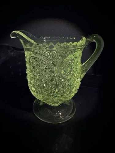 Vintage Depression Glass Diamond Pattern Creamer Pitcher Manganese Glows UV