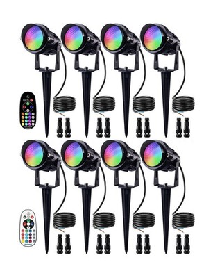 8Pack 12W RGB Color Changing Landscape Lights Low Voltage LED Landscape Lighting