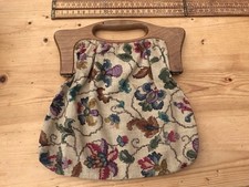 Nice Vintage Sewing Bag With Vintage Wooden Handles Vintage Floral Bag