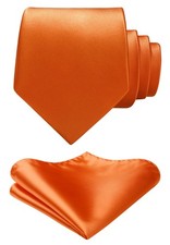 Orange Ties for Men Ties with Pocket Square Set Formal Plain Neck Tie Handker...