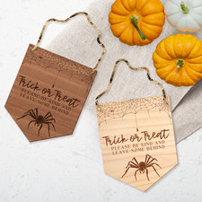 Trick Or Treat - Spider Front Door Halloween Sign, Wooden Door Plaque, Spooky