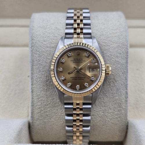Rolex Lady Datejust 26mm Yellow Gold Steel Factory Champagne Diamond Dial 69173