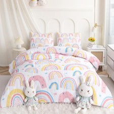 Rainbow Queen Comforter Set for Girls And Boys Pink and Yellow Rainbow Star C...