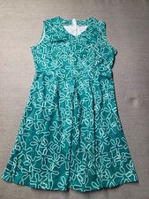 Women Sz L Sleeveless Midi Dress Green Geometric Print Pleated Back Zipper Dress