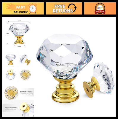 25 Pack Crystal Drawer Knobs - Diamond Shaped Glass Cabinet Hardware, 30mm Gold
