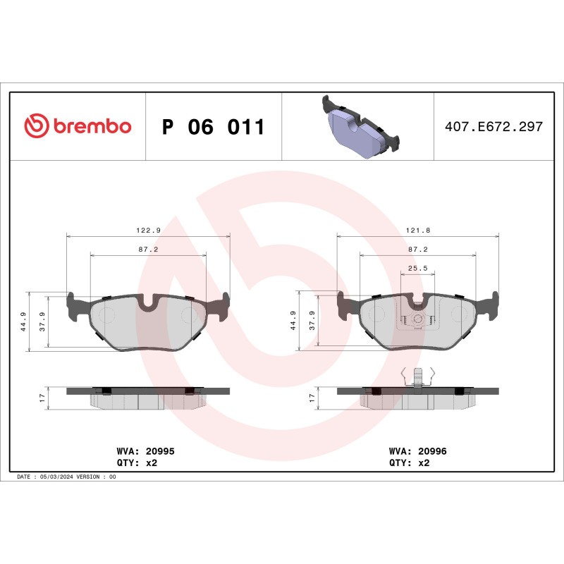 BREMBO P 06 011 Brake Pads Set Rear for 5 3 7 Z3 MF3