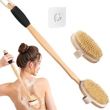 Wood Body Brush Set,20.6 Long Handle Bath Body Back Scrubber Soft Stiff B...