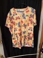 Yellow Butterfly Scrub Top Size XL
