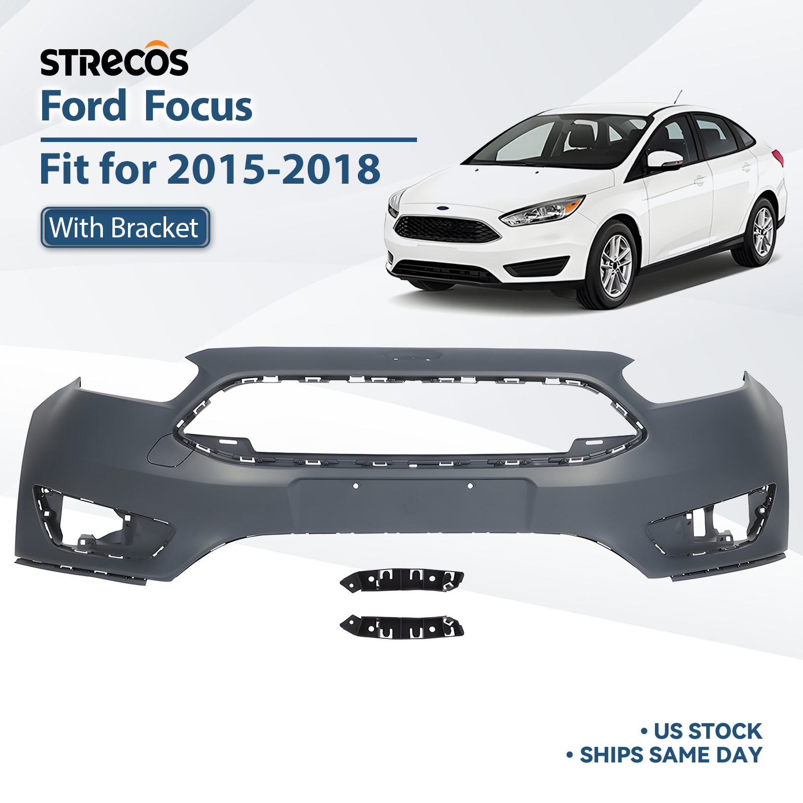 Front Bumper Cover Kit With Bracket For 2015 2016 2017 2018 Ford Focus Primed