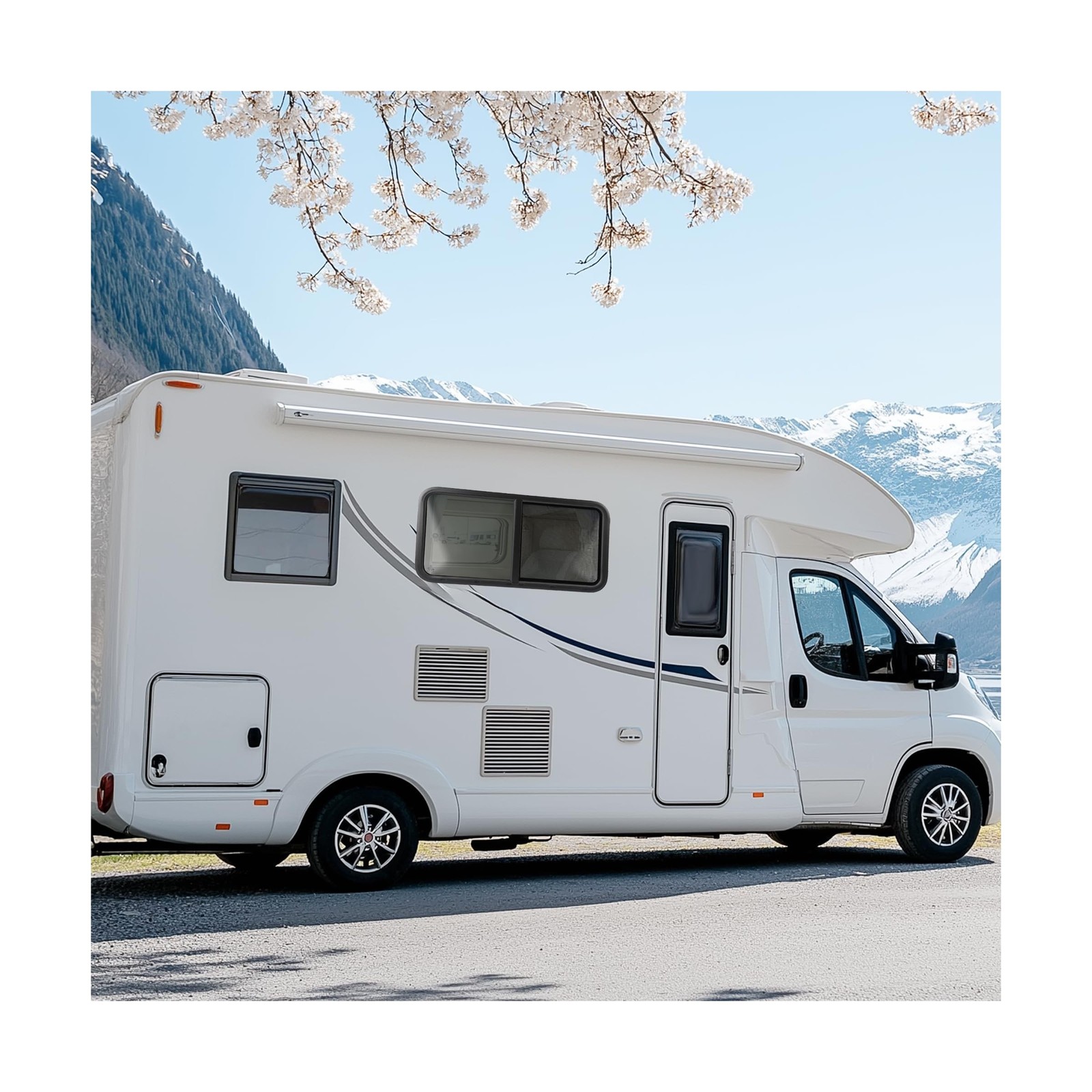 42" W X 22" H RV Window W/Trim for 1.5" Wall and Net Screen Horizontal Slidin...