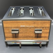 Vintage MCM Sears Kenmore 4 Slot Toaster Chrome Woodgrain Panel Model 360.481209