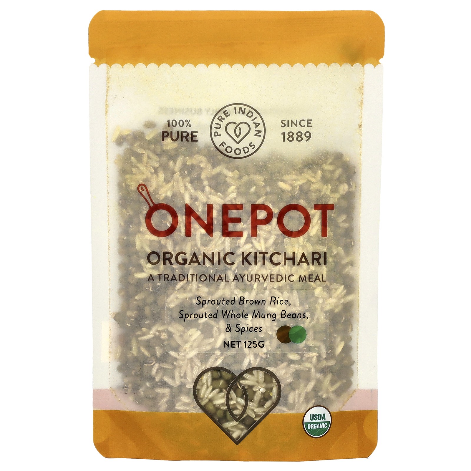 OnePot Органическое Кичари Пророщенный коричневый рис Пророщенные цельные бобы Мунг - 2190₽