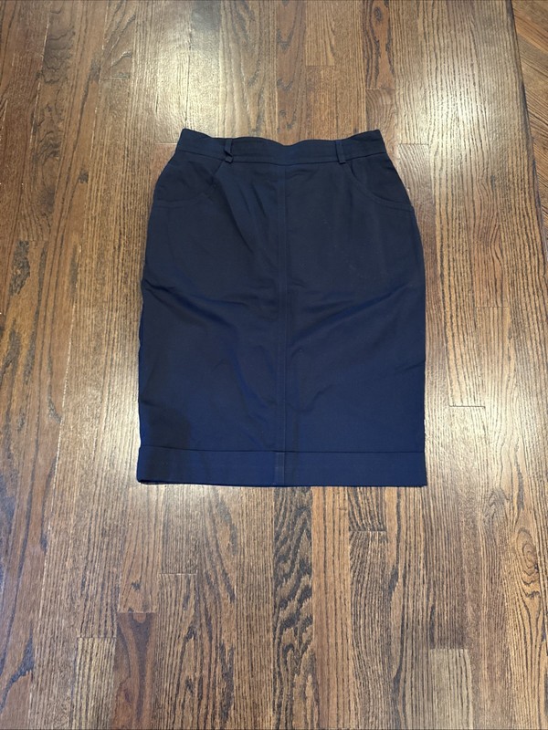 Escada Pencil Skirt Navy Cotton Twill Size 42