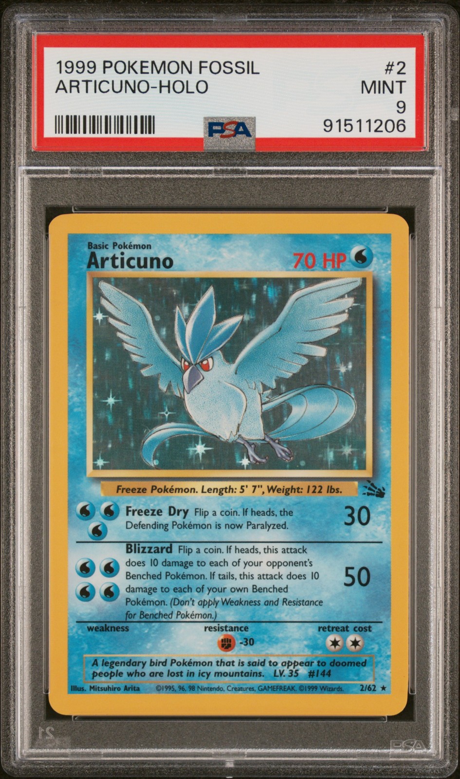 1999 POKEMON FOSSIL #2 ARTICUNO-HOLO PSA 9