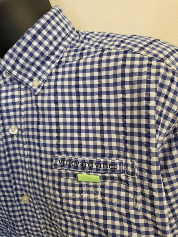Vineyard Vines by Shep & Ian Blue White Checker Harbor Long Sleeve Shirt Medium