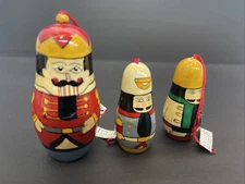 VTG Wooden Soldier Nesting Dolls 3 Handpainted Midwest Importers Ornaments