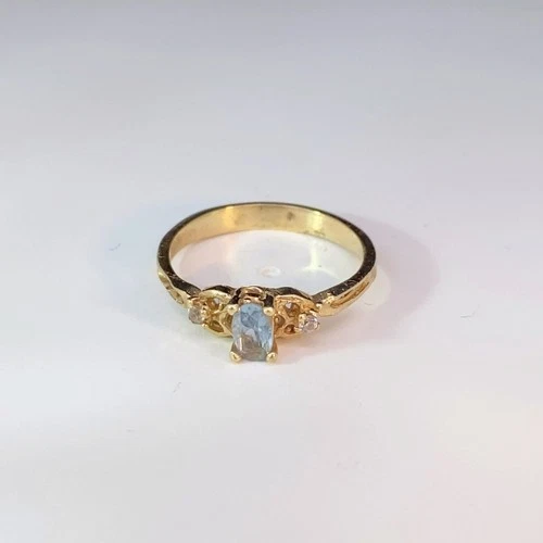 Synthetic Aquamarine Lady's Stone Ring 14K Yellow Gold 1.8g Size:5 (MI1064269)