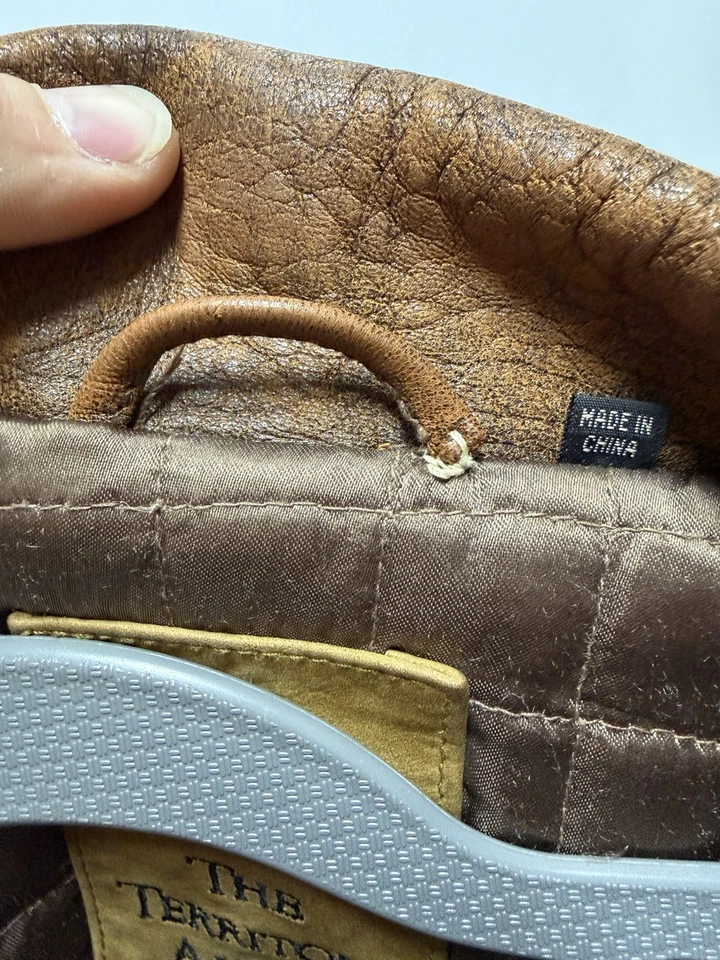 Chaqueta de bombardero de vuelo de cuero genuino bruñido marrón The Territory Ahead XXL Foto 3 de 4