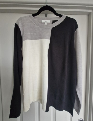 Rundhalspullover Damen M&S. UK Größe 18. Schwarz, Grau & Creme.