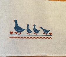 Completed Whimsical Cross Stitch Ducks 18" x 14.5"