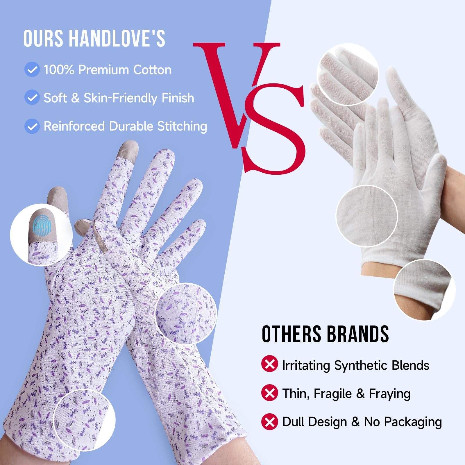 Premium 100% Cotton Gloves | Moisturizing Gloves for Dry Hands & Eczema | Ove...