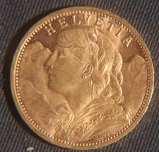 1927-B SWISS HELVETIA 20 FRANCS GOLD AGW-.1867 LOT 181120