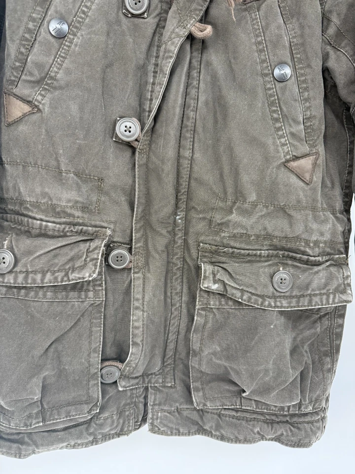 Chaqueta American Eagle Para Hombres XS Parka Militar Abrigo de Invierno Forrado a Cuadros de Piel Foto 3 de 4