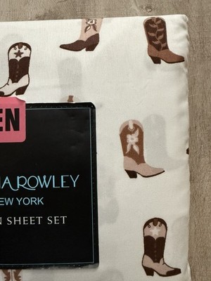 Cynthia Rowley COWBOY WESTERN BOOTS Pink Brown QUEEN Sheet Set