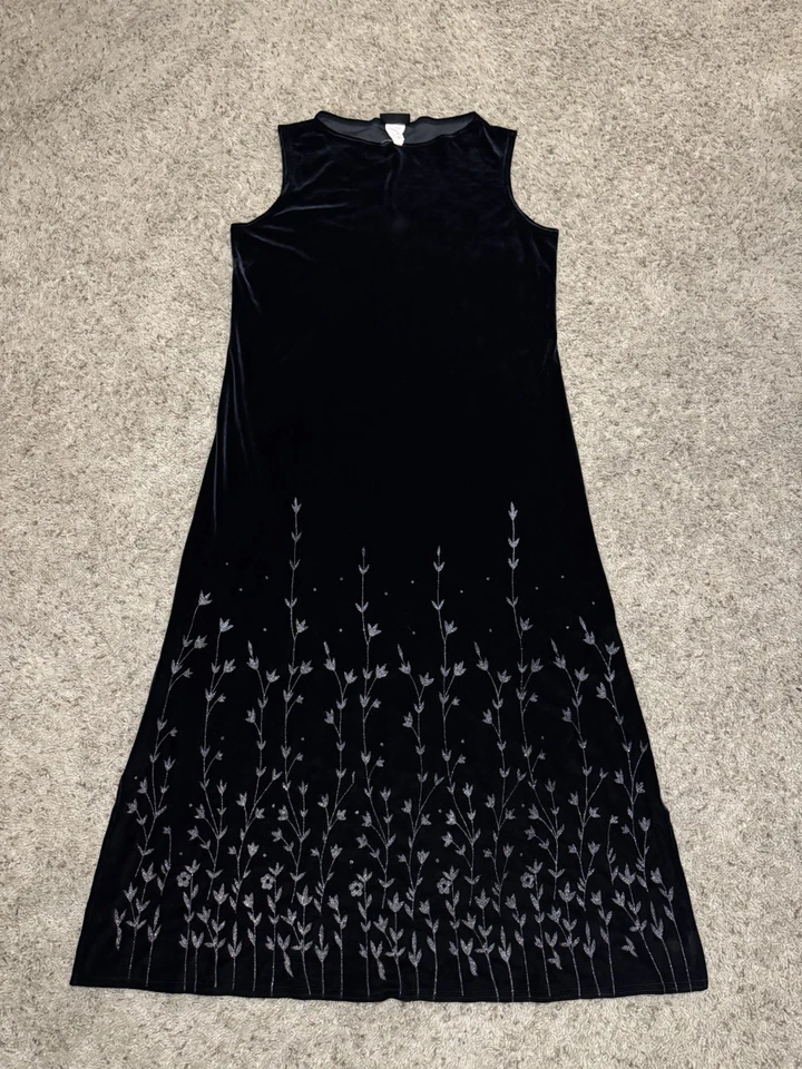 KATHIE LEE Vtg Black Velvet Maxi Dress Sparkle Fairy Goth Grunge Holiday Glam XL - Image 2 of 4