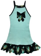 Lily Sprouts Toddler Dress Waffle Knit Blue & Floral Print Size 5/6 Made In USA