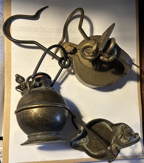 Lot of Three Betty Lamps Tunnel lamp Cruisie Frog Whale Oil Lamps