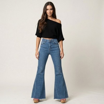 TOOCOOL Y235 Damen Jeans High Waist Bootcut Denim mit Fransen