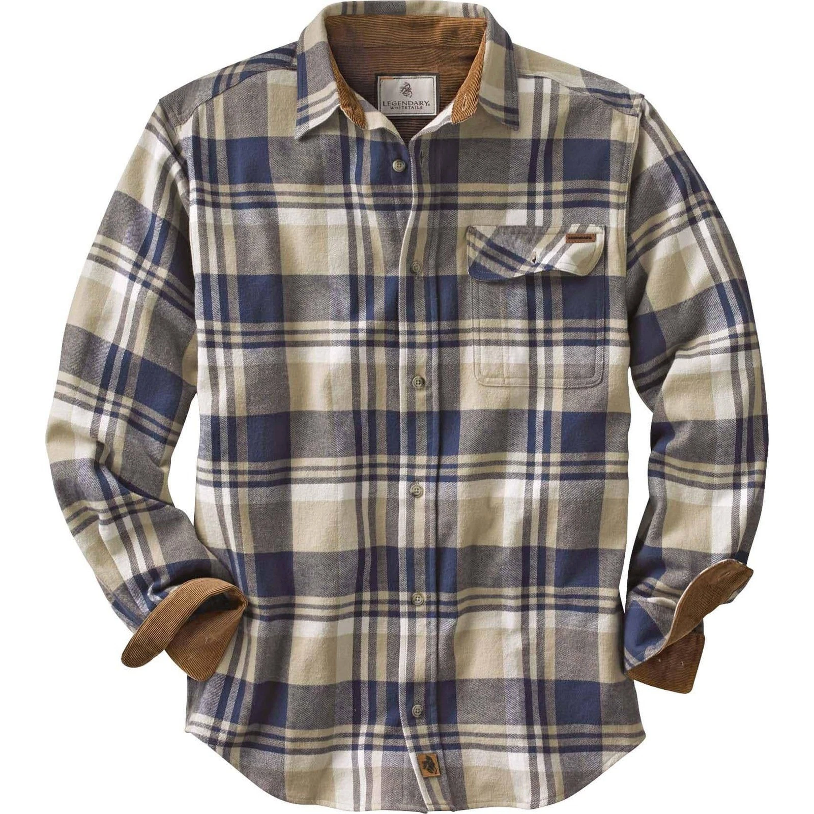 Legendary Whitetails Mens Buck Camp Flannel Navy Tan Plaid Shirt 3XL NWT