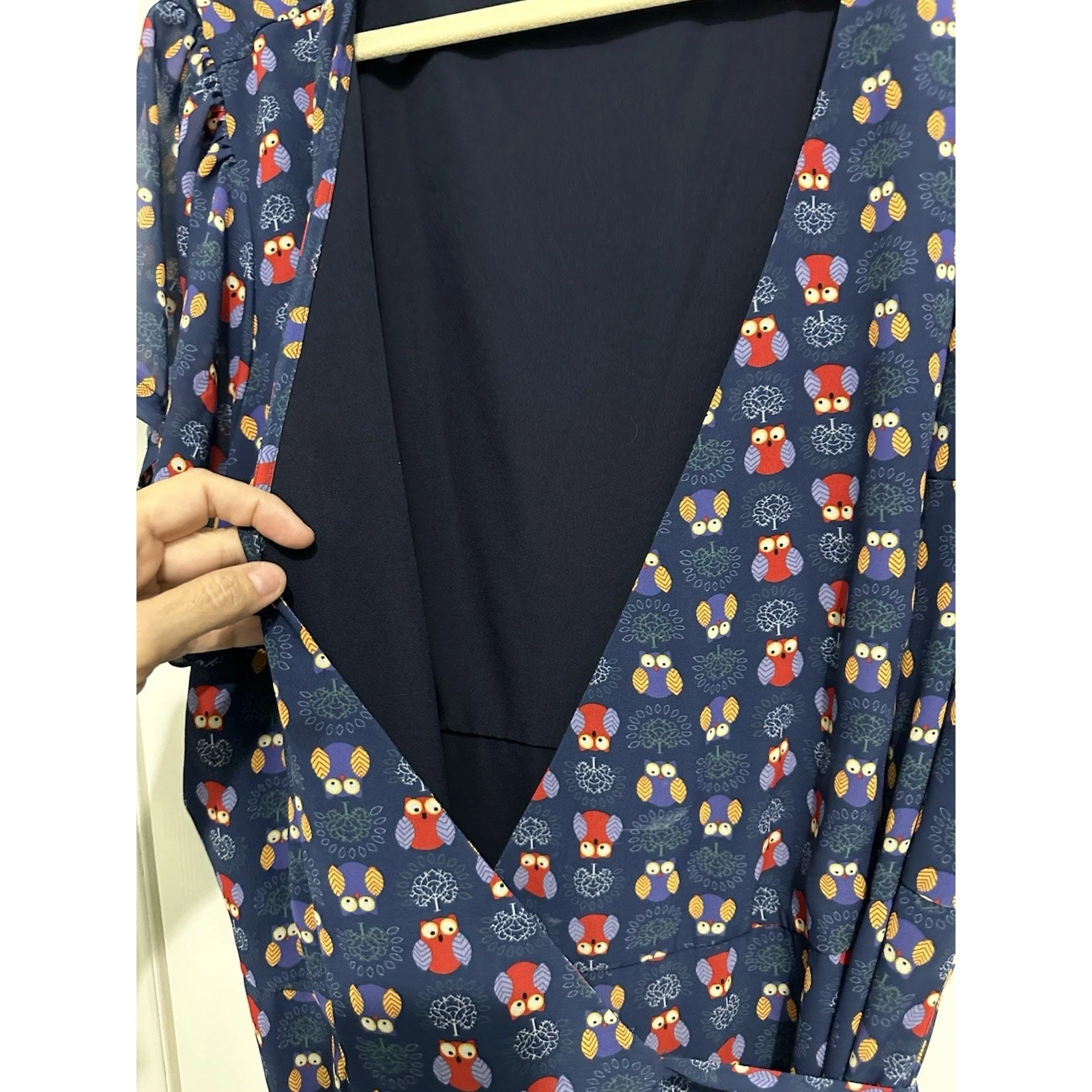 VETEMENTS ESHAKTI Vestito Avvolgente 30W 4X Lungo Novità Gufo Tasche Retrò Rockabilly Blu