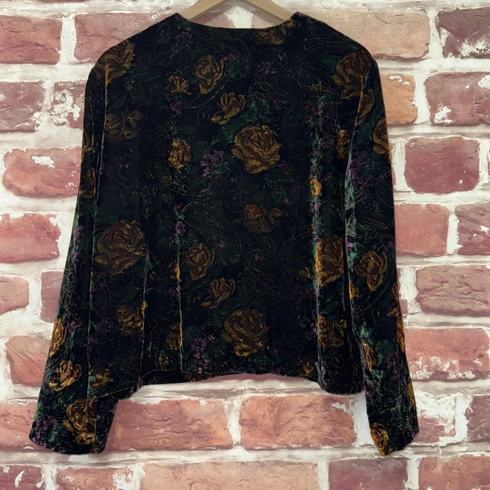 Vintage Maggie McNaughton Blazer Womens Multicolor 18W Velvet Boho Floral Jacket - Image 4 of 4