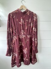 ASTR the Label Maroon Red Dress Floral Long Sleeve Sheer Mini Women’s Medium 