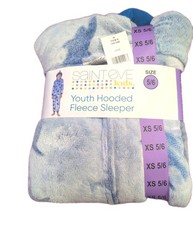 Saint Eve Youth Hooded Fleece Sleeper Blue Shark Size XS 5/6 Soft Warm Comfy