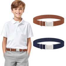 2 Pcs Kids Elastic Belt Adjustable Stretch Belts Flat Buckle for Jeans Pants