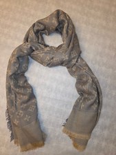 100 Authentic Louis Vuitton Scarf Shawl Stole 35 Wool 65 Silk Grey Peach PreOwn
