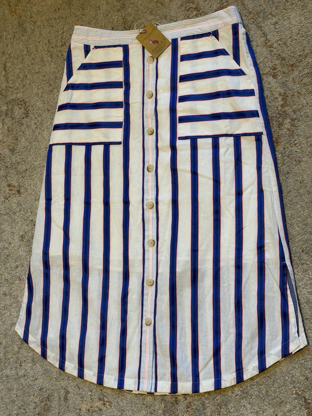 JOULES ‘Orielle’ Linen Blend Blue & White Striped Lined Skirt Size 10 US Midi