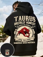 Men's Taurus Zodiac Graphic Hooded Sweatshirt - Bull Design  Taurus Lettering,