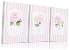 ONEOLTN Pink Hydrangea Canvas Wall Art Pink Striped 16"Lx 12"W Pink Flower
