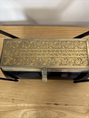 Borsa rettangolare VINTAGE Toro NYC lucite/bachelite filigrana oro ottone ritagliato - Foto 2 di 8