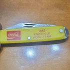 Coca-Cola Vintage Pocketknife 1982 World Fair Yellow Plastic 2-Blade Clip Slipj…