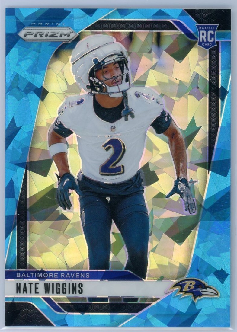 2024 Prizm Football NATE WIGGINS Blue Ice Prizm /99 Rookie Card #380 Ravens